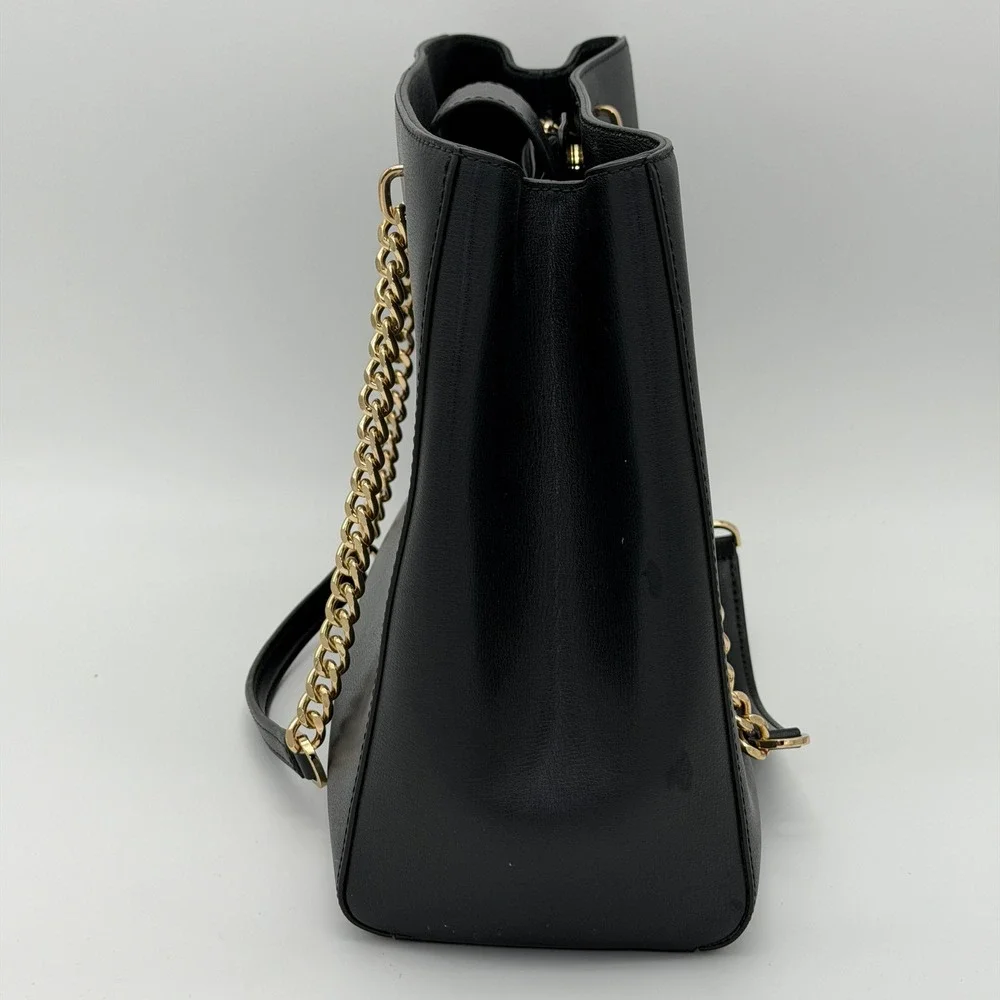 Michael Kors Ellis Large‎ Black Leather Gold Chain Shoulder Tote Bag Purse